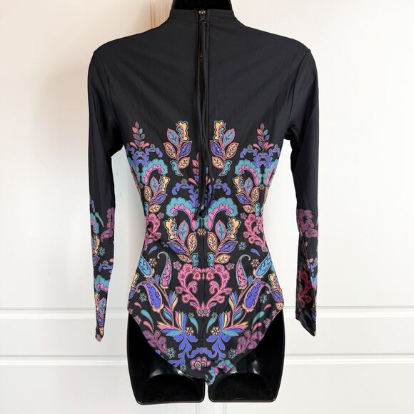 Johnny Was Fatima Cross Over Neck Surf One Piece Swimsuit Rash Guard Small - Picture 4 of 8